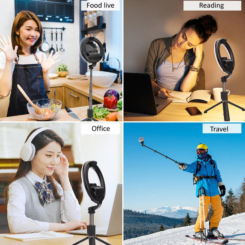 4-in-1 Wireless Selfie Stick Tripod with Ring Light Gadget-3